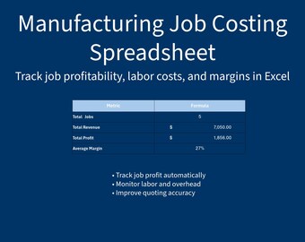 Manufacturing Job Costing Spreadsheet | Excel Profit Tracker (Digital Download)