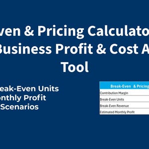 Break Even Calculator Spreadsheet | Pricing & Profit Analysis Tool | Small Business Financial Planning Template