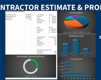Contractor Estimate Template | Job Quote Profit Calculator (Excel Spreadsheet)
