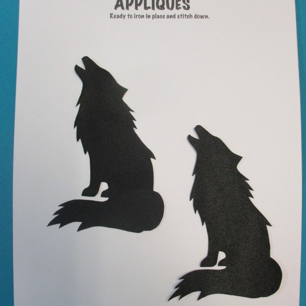 black indigenous satin wolf pair of appliques, sew on