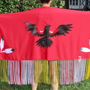 ladies fancy dance shawl with fringe, indigenous, native style