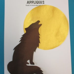 satin 8&quot; wolf and moon appliqué, sew on with instructions, indigenous, native style