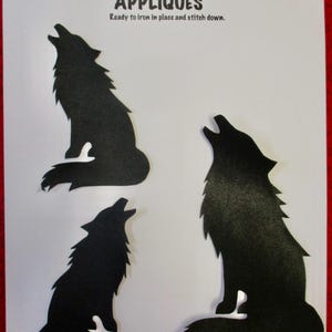 black satin wolf appliqué set, sew on with instructions, native style, indigenous