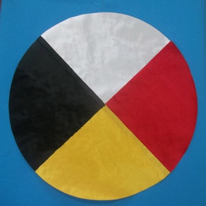 May include: A circular symbol with four colors: black, white, yellow, and red. The colors are arranged in a clockwise pattern, starting with black at the top.