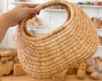 Handwoven Water Hyacinth Bag | Natural Straw Handbag | Boho Summer Purse | Eco-Friendly Handmade Tote | Lightweight Woven Shoulder Bag