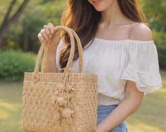 Handmade tote bag, Thai woven bag, limited edition bag, eco friendly bag, gift for her, summer tote, artisan bag, Free Shipping to Europe