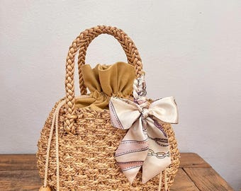 Luxury Handmade Crochet Mini Bag with Ribbon Trim | Elegant Woven Purse with Bow Detail | Cute Chic Gift for Her