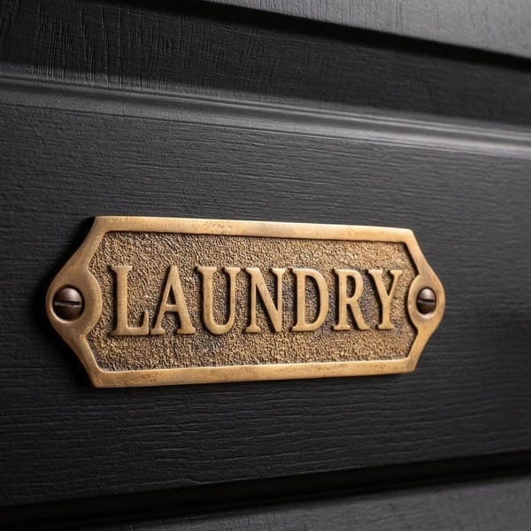 Solid Brass Laundry Room Sign Antique Plaque Wall Decor Vintage Style