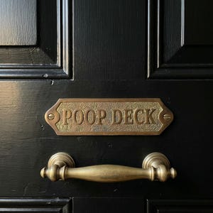 Nautical Poop Deck Brass Sign – Vintage Cast Brass Boat Plaque – Marine Door Decor