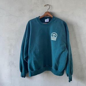 Vintage 90s Newberg Irrigation Crewneck Sweatshirt, Teal Jerzees Made in USA, Reverse Loopback Terry, Oversized L Workwear