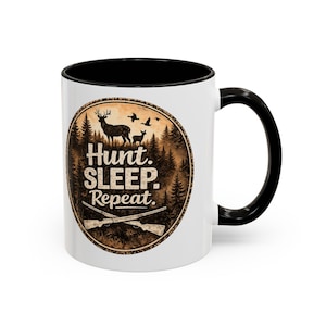 Hunt Sleep Repeat Mug | Hunting Deer Forest Lodge Coffee Cup