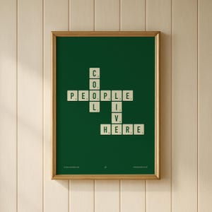 Scrabble Tile Art Print, Cool People Live Here | Retro Typography, Pink Wall Decor