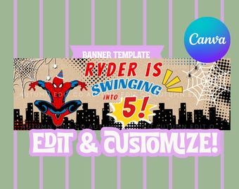 Customizable Spider-Man Birthday Banner Template | Editable Canva Digital Download | Superhero Party | Kids Birthday Decor