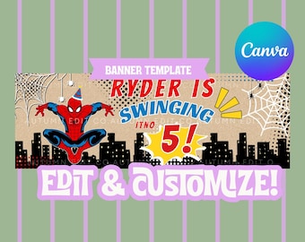 Customizable Spider-Man Birthday Banner Template | Editable Canva Digital Download | Superhero Party | Kids Birthday Decor