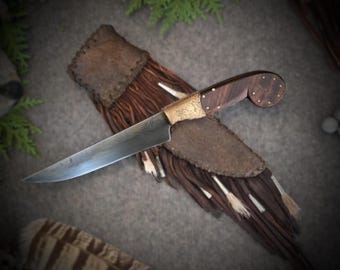 Hand Forged Frontier Knife: 1084 Steel, Desert Ironwood Handle, Rawhide Sheath