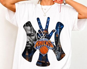 Jalen Brunson NY Logo PNG | New York Basketball Skyline Digital Design | 3-Point Hand Sign Sublimation File | Graphic Tee Download