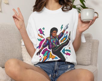Michael Jackson Retro Pop Art PNG, 80s Neon Comic Style Graphic Tee, MJ Dance Pose Digital Download, DTF Sublimation Tumbler Wrap