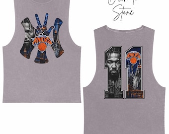 Jalen Brunson NY Hand Sign Custom Stonewash Tank Top Number 11