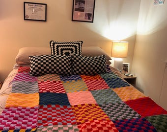 EASY Checkered Crochet Blanket Pattern PDF & NO Sew Version!!