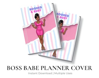 Portada de agenda Booked & Busy / Panel de control con estética rosa / Portada de agenda digital para mujer negra / Inserto para GoodNotes / Imprimible Boss Babe