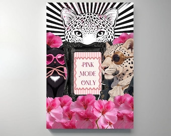 Arte mural imprimible solo en rosa / Collage de leopardo glamuroso / Decoración estética rosa / Arte animal maximalista / Lámina decorativa femenina para galería