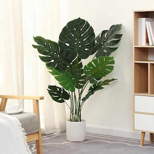 Artificial Monstera Plant 4FT, Faux Swiss Cheese Plant in Pot, Faux Tropical Palm Tree