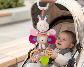 47cm Butterfly Baby Hanging Rattle Toy, Soft Plush PP Cotton Teether Sensory Crib Stroller Pram Toy for Newborn Infants