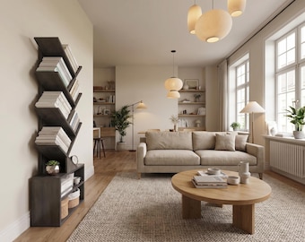 6-Tier Tree Bookshelf with Storage Cabinet, Bookcase Organizer