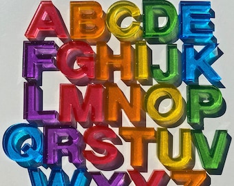 Translucent rainbow resin alphabet set