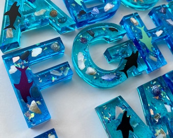 Ocean sharks resin alphabet set for sensory play