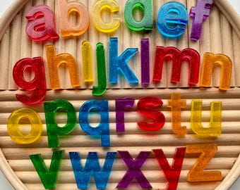 Resin lowercase alphabet set in rainbow