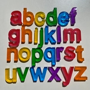 Resin lowercase alphabet set in rainbow