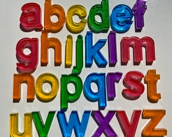 Resin lowercase alphabet set in rainbow