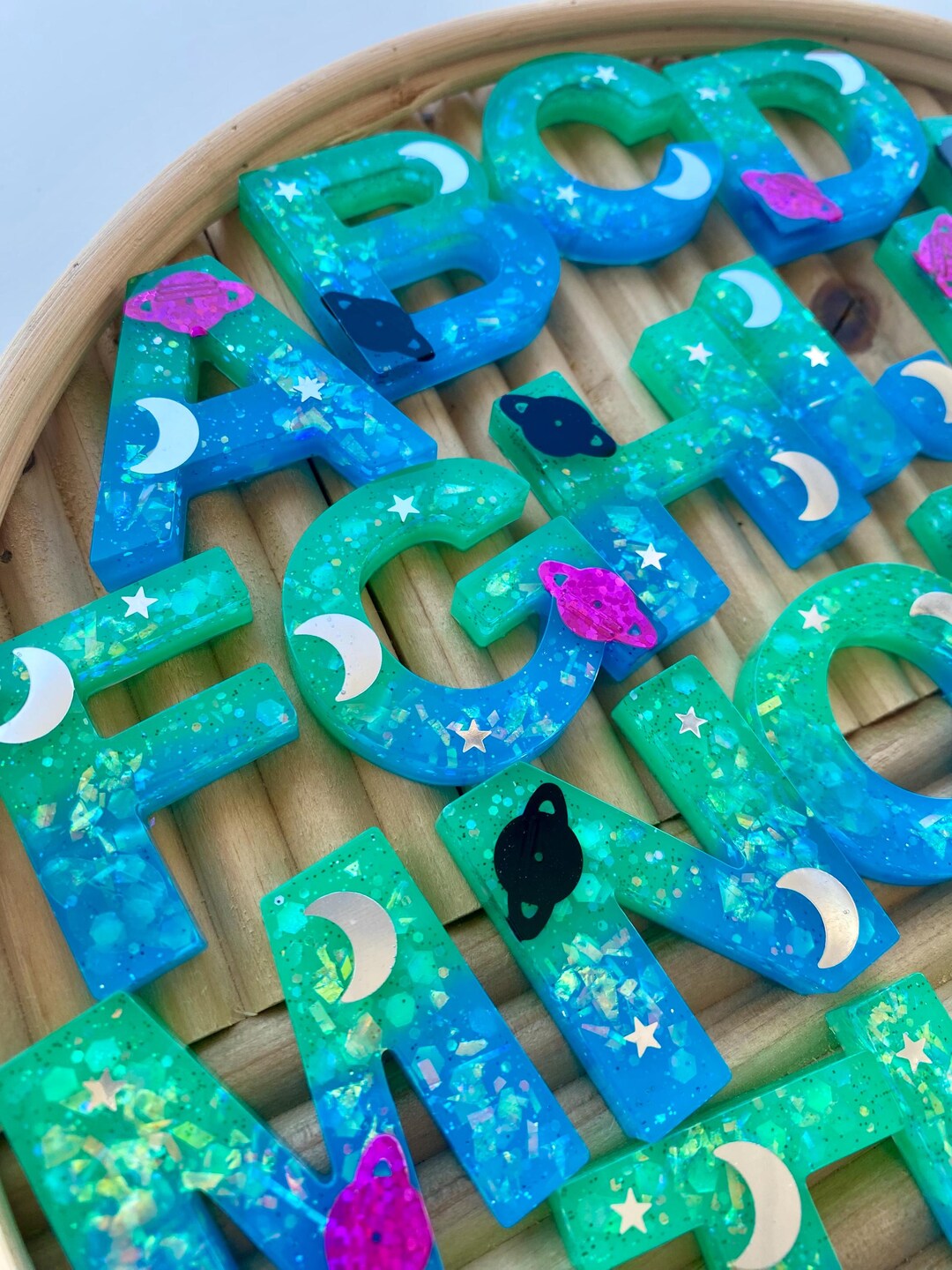 Galaxy Resin Alphabet Letters, Space ABC Set, Sensory Learning Toy ...