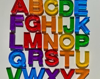 Translucent rainbow resin alphabet set