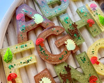 Woods Resin Alphabet Set, Montessori ABC Letters, Sensory Learning Toys, Toddler Fine Motor Play, Preschool Educational Gift