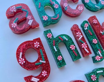 Christmas Lowercase Resin Alphabet Letters, Tactile Learning Set, Glitter abc Set, Early Learning Toy for Toddlers