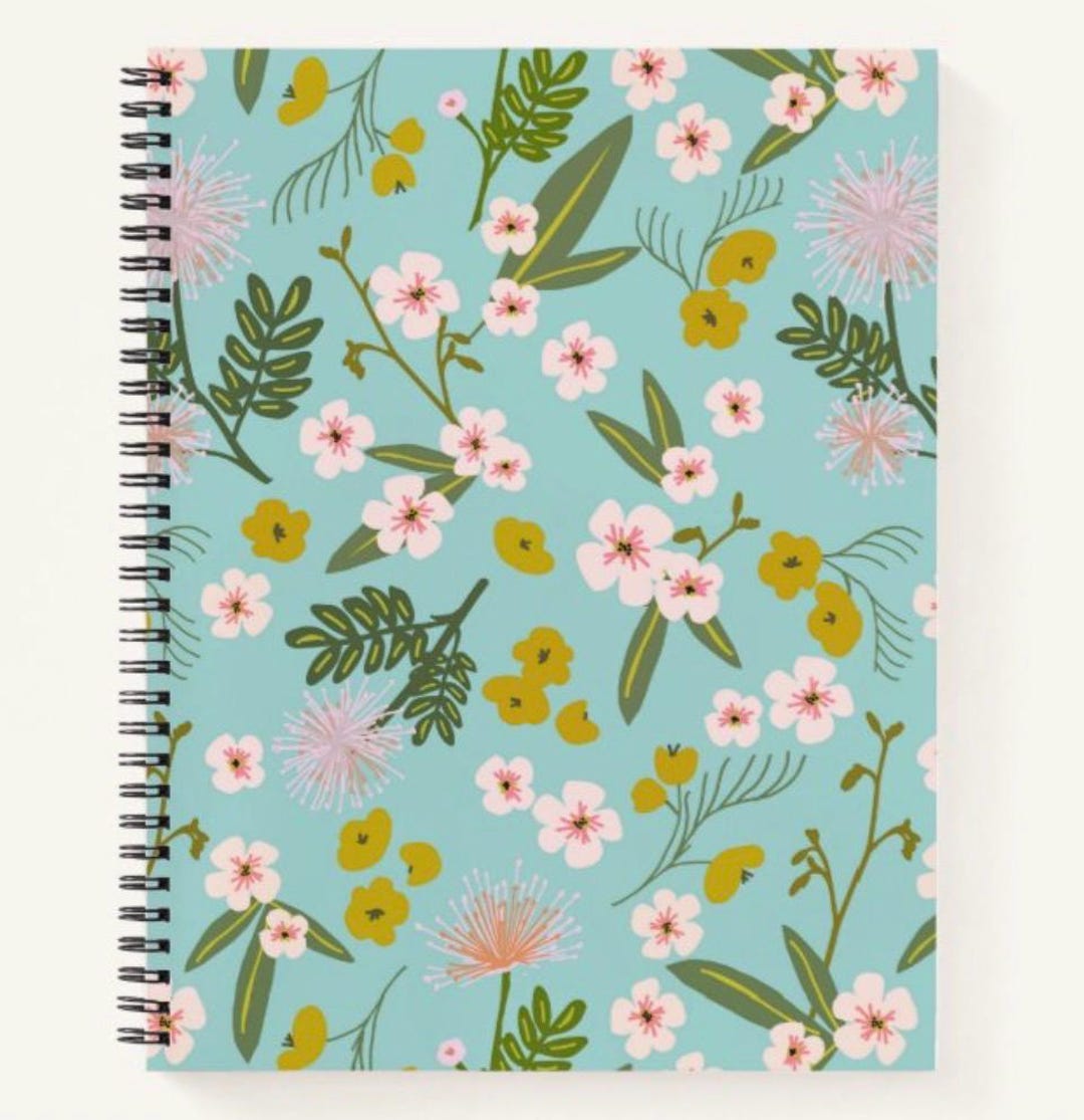 Floral Spiral Notebook, Desert Flora Journal in Turquoise & Pink, 8.5 ...