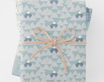 Juego de papel de regalo con diseño de picos de montaña, 3 hojas, 48 x 74 cm.