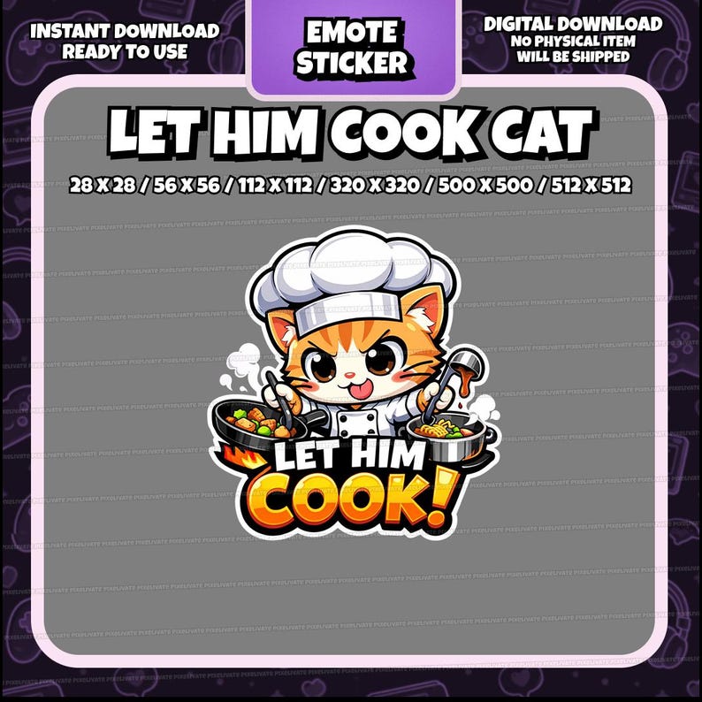 Let Him Cook Cat Emote | Twitch Emote Meme | Discord Cooking Cat Emoji ...