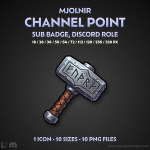 Mjölnir Kanalpunktsikon, Nordisk Hammare Submärke, Viking Discord Roll (Digital Nedladdning)