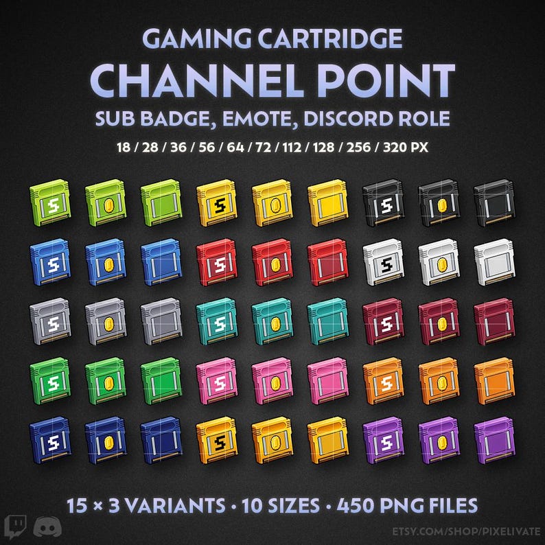 Retro Gaming Cartridge Channel Points, Sub Badges, Emotes (450 PNG ...