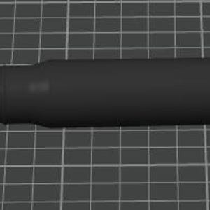 Può includere: Un tappo per bottiglia grigio scuro con una punta conica e un corpo cilindrico. Il tappo ha un design decorativo vicino alla punta e un dettaglio a coste alla base. L'oggetto è posto su uno sfondo a griglia grigia.