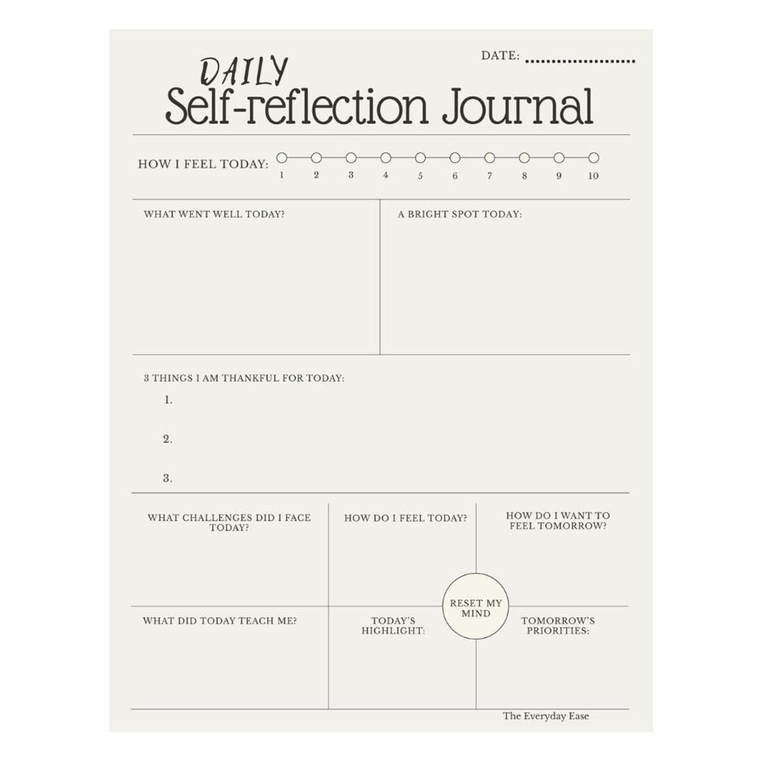 Daily Reflection Journal Printable | Self Reflection Worksheet ...