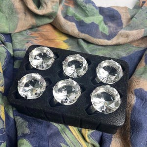 Set of 6 Crystal Napkin Rings Silver Tone Large Gem Table Decor Dining