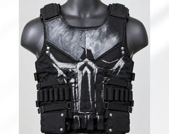 Punisher Inspired Tactical Vest, Skull Cosplay Vest for Men, Black Cotton Leather Combat Costume, Airsoft Cosplay Costume, Cosplay Costume