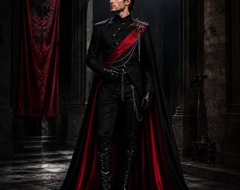 Imperial Vampire Commander Coat, Mens Gothic Tailcoat Costume, Military Gothic Vampire Outfit, Aristocrat Cosplay Coat, Halloween Costume