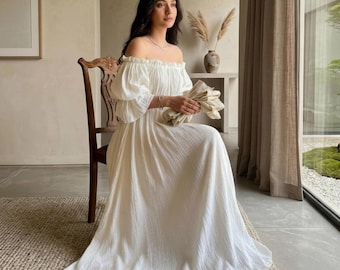Women's Renaissance Milkmaid Dress | Cottagecore Maxi Dress | Medieval Peasant Costume | Fairycore Maxi Gown | Cotton Chemise Dress