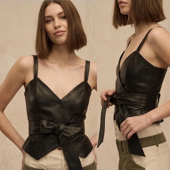 Womens Real Leather Vest Top | Leather Peplum Vest | Sleeveless Leather Blouse | Leather Cami Top | Leather Corset Style Top | Handmade Vest