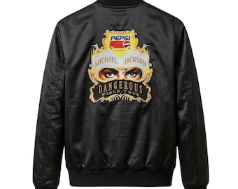 Dangerous Tour Jacket, MJ Inspired Bomber Jacket, World Tour Satin Jacket, Pop Star Costume Jacket, 90s Bomber Coat, Unisex Bomber Jacket